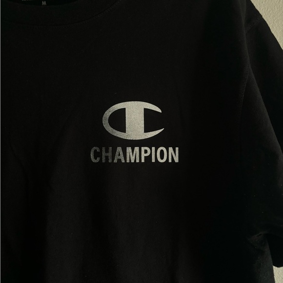 Champion Mens T-Shirt Graphic Logo Print Front & Back Black - Picture 7 of 7
